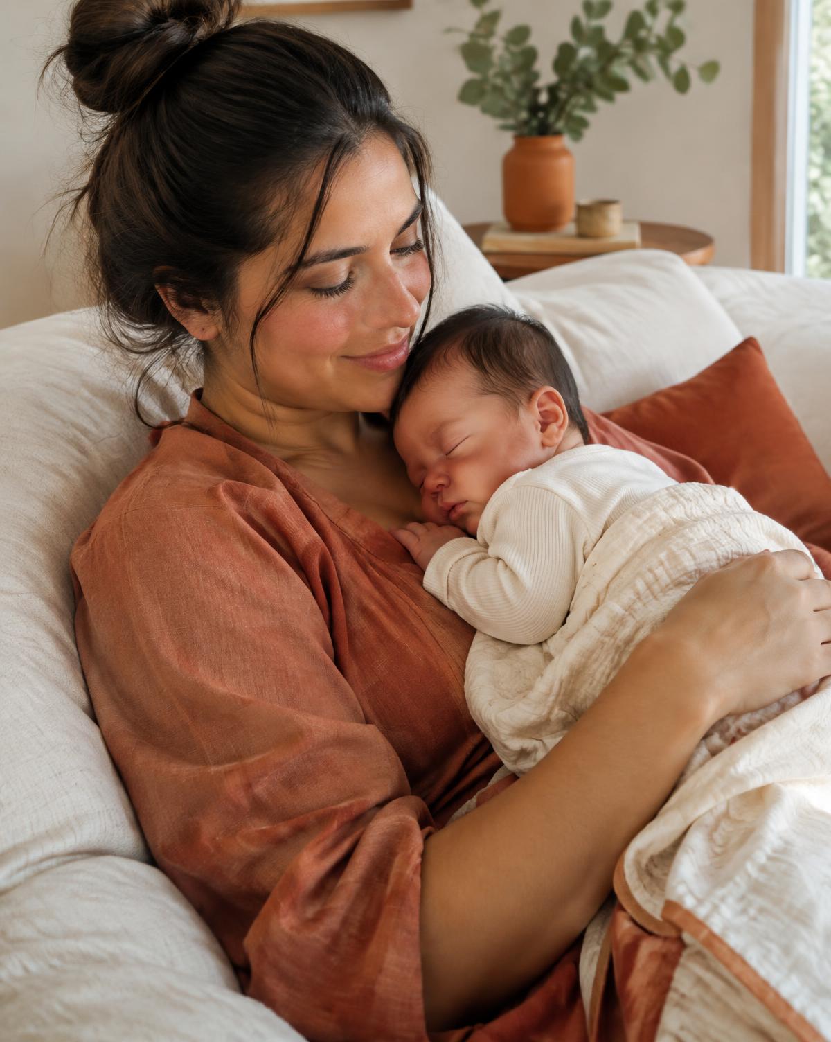 Mãe descansando com seu bebê recém-nascido